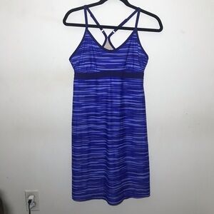 Athleta Shorebreak Swim Dress Swimsuit Blue Stripes Medium M